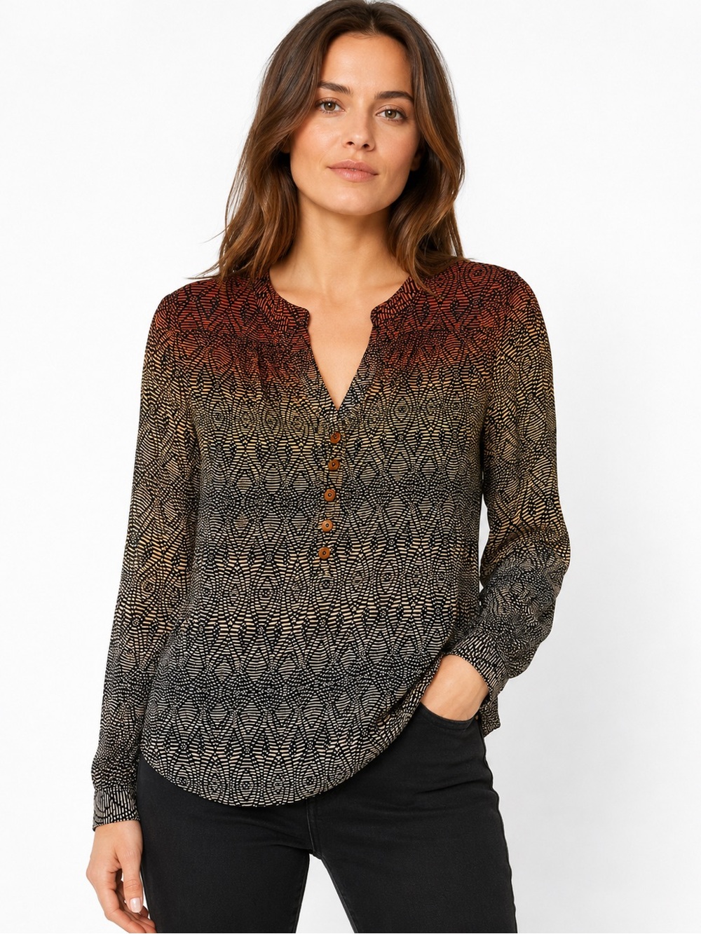 Diane von Furstenberg Gaylen Ombre Silk Cotton Blouse 4 Geometric